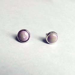 純銀鑲嵌圓形珐瑯耳環-紫灰-一對 第2張的照片