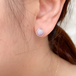 純銀鑲嵌圓形珐瑯耳環-紫灰-一對 第4張的照片