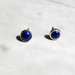 純銀鑲嵌圓形珐瑯耳環-紺青-一對 第1張的照片