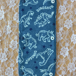 水筒肩紐カバー  デニム風　恐竜　ブルー 3枚目の画像