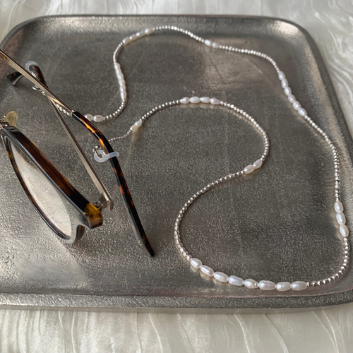 グラスコード/眼鏡チェーン 淡水パール＊マットシルバービーズ その他