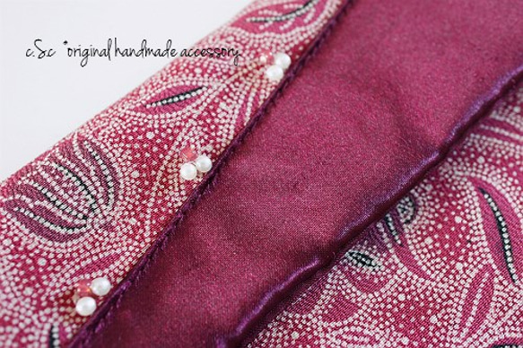 お数珠袋　赤紫色～アンティーク着物地 2枚目の画像