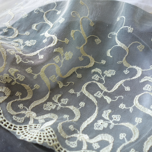SALE フランス 50㎝ アンティーク刺繍チュールレース C432