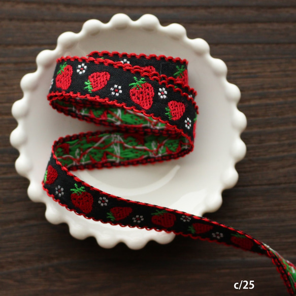 5色/日本製 No,3956-15mm 草莓圖案Tyrolean tape with pico 第7張的照片