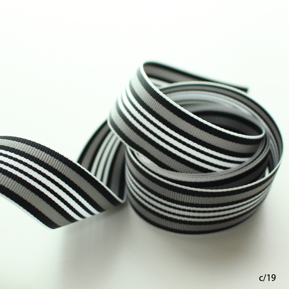 SHINDO [1m單位] SIC1001-24mm日本製造條紋絲帶/＃19灰色+黑色 第3張的照片