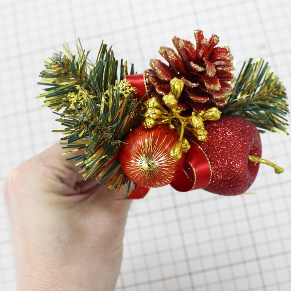 [Pick / 2 piece]閃閃發光的蘋果和紅松果用於花圈和聖誕節作品！約12厘米x 19厘米 第2張的照片