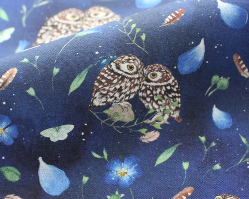 140cm×50cm】ドイツ輸入生地 acufactum837 夜のフクロウの生地ブルー  