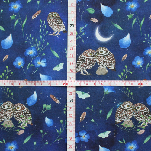 140cm×50cm】ドイツ輸入生地 acufactum837 夜のフクロウの生地ブルー  