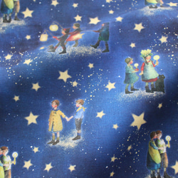 【145cm×50cm】ドイツ輸入生地　acufactum824　星空と子供たちの生地ブルー 1枚目の画像
