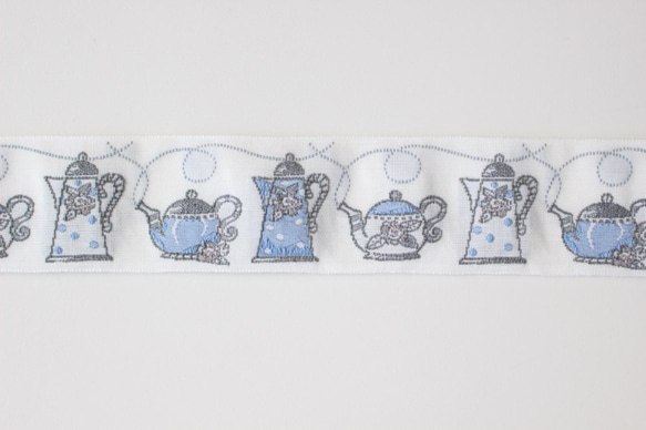 茶壺圖案蒂羅爾帶（約30毫米）由ac manufactum製造【50厘米單位】01白色背景×藍色 第2張的照片