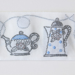 茶壺圖案蒂羅爾帶（約30毫米）由ac manufactum製造【50厘米單位】01白色背景×藍色 第3張的照片