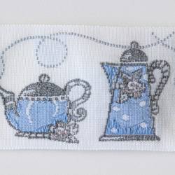 茶壺圖案蒂羅爾帶（約30毫米）由ac manufactum製造【50厘米單位】01白色背景×藍色 第4張的照片