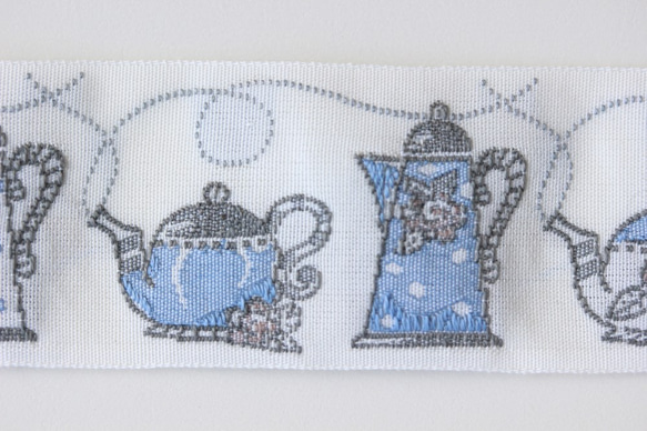 茶壺圖案蒂羅爾帶（約30毫米）由ac manufactum製造【50厘米單位】01白色背景×藍色 第4張的照片