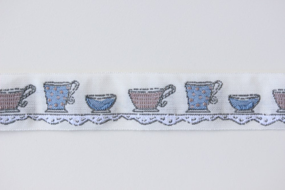 茶杯圖案tyrolean膠帶（約20毫米寬）由ac manufactum製造【50厘米單位】01白色背景×藍色 第3張的照片