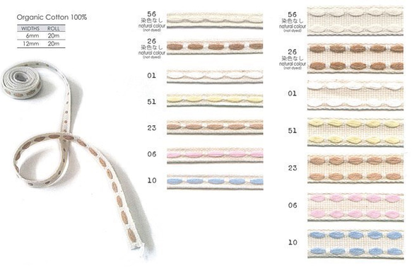 12mm幅オーガニックコットン ステッチテープ #10ブルー【1Roll(20m巻)/No,1205】 4枚目の画像