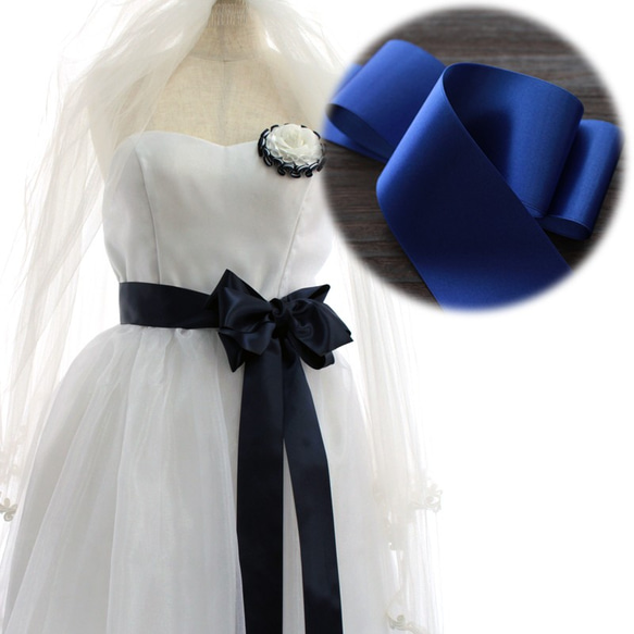 【#225ロイヤルブルー/3ｍ入】50mm幅　ウエディングサッシュベルト用　国産・両面サテンリボン/6200-50mm 2枚目の画像