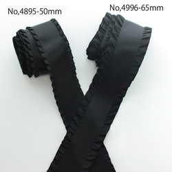 [5米卷] MOKUBA4895-50mm/#3 黑色褶邊緞帶 MOKUBA 婚禮腰帶絲帶 第7張的照片