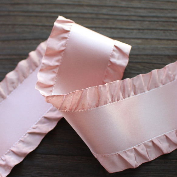 [5m卷] MOKUBA4996-65mm/#40 澀粉色褶邊緞帶 Mokuba 緞帶婚禮腰帶 第1張的照片