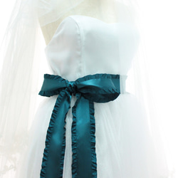 [5m卷] MOKUBA4996-65mm/#46 藍色褶邊緞帶 Mokuba 婚禮腰帶 第1張的照片