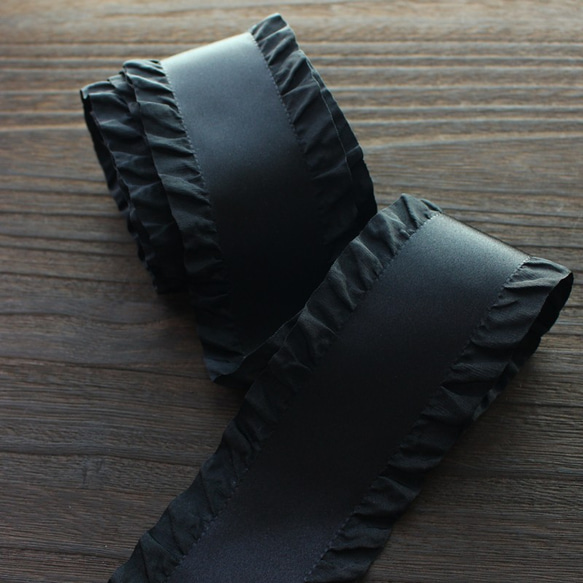 [5米卷] MOKUBA4996-65mm/#3 黑色褶邊緞帶 MOKUBA 婚禮腰帶絲帶 第4張的照片