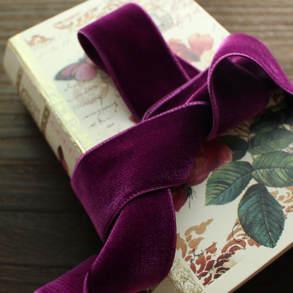 ベロアリボン【日本製/両面】3・6・9・12・18・24・36・48mm幅★CO6900ベルベット/209赤紫 2枚目の画像
