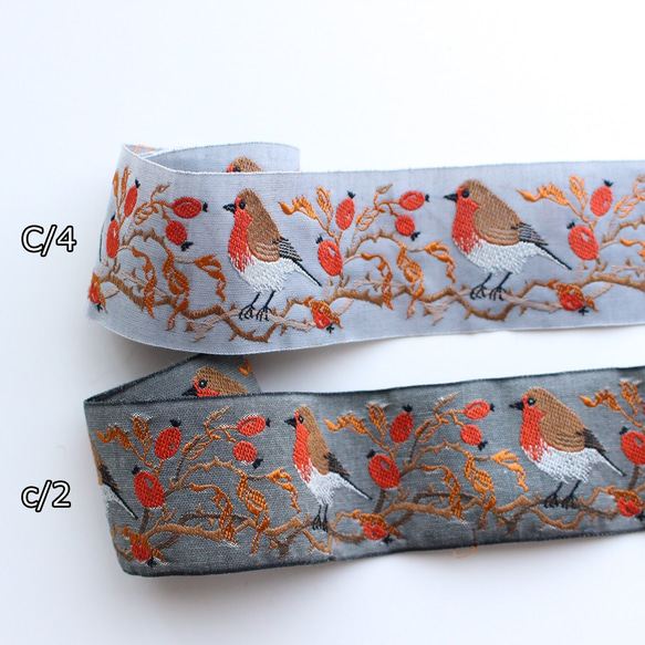 德國kafka公司[50cm學分]大約寬40mm/知更鳥花紋(小鳥花紋)Tyrolean tape Kafka ribbon 4 第2張的照片