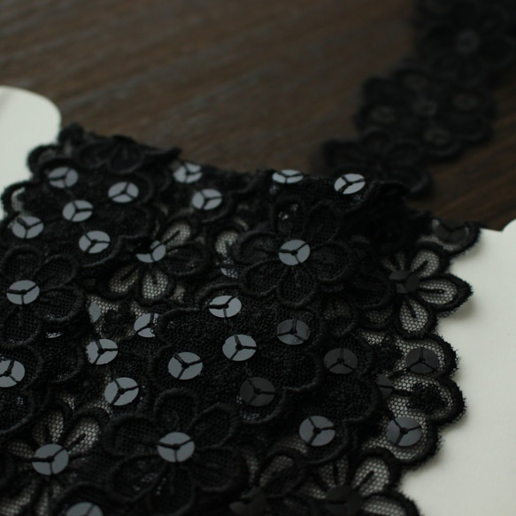 [50厘米單位]寬度38毫米黑色薄紗花薄紗蕾絲日本製No.864002 第4張的照片