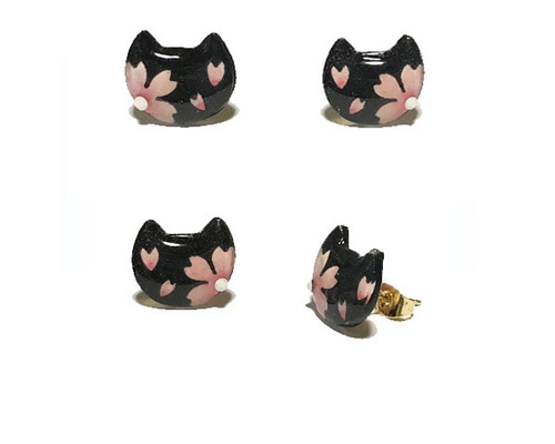 黒猫さくらピアス（イヤリング） ピアス（スタッド・一粒） hassy 通販