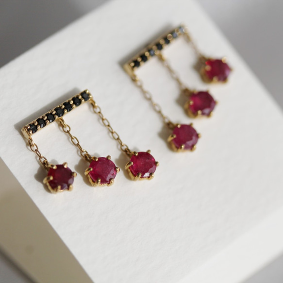 triplet] ルビー 三連符 ピアス 18KGF ピアス（スタッド・一粒  