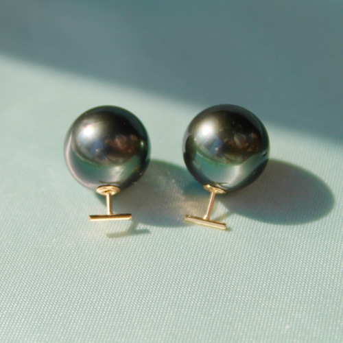 パール ピアス 18金 18k タヒチ黒蝶真珠 ブラック 黒真珠 k18