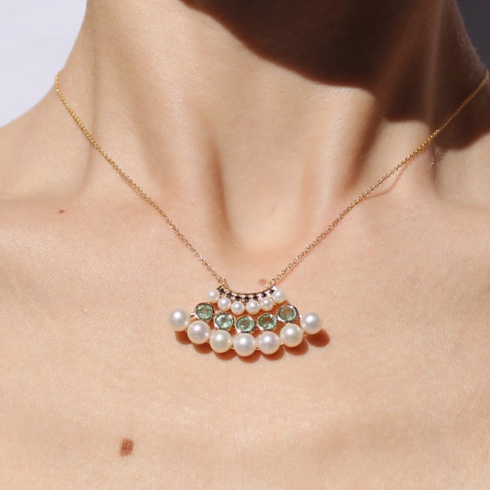 [ripple] 淡水パール(ホワイト) 扇形 ネックレス (18KGP ゴールド)