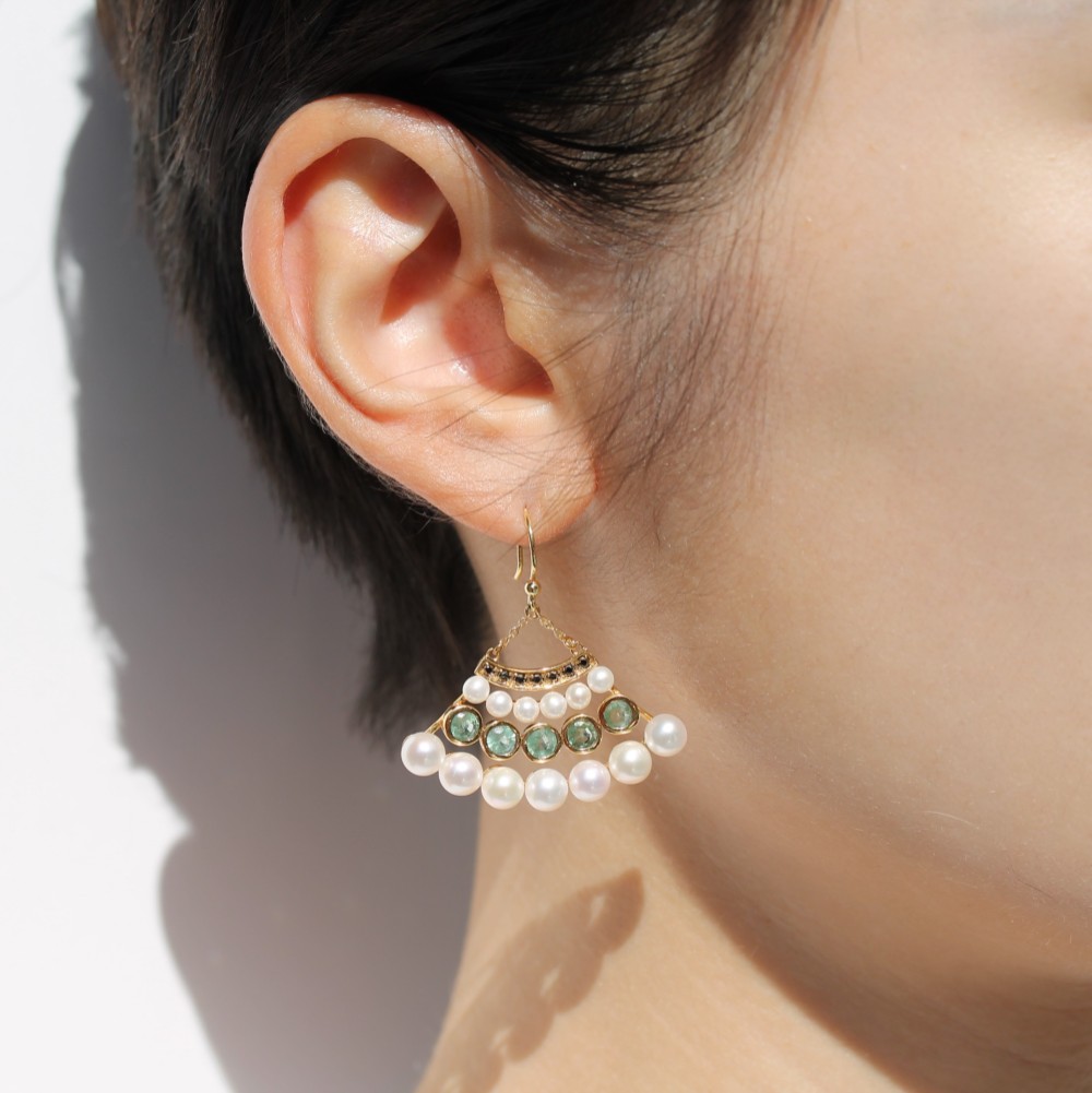 [ripple] 淡水パール(ホワイト) 扇形 ピアス/イヤリング (18KGF ゴールド)