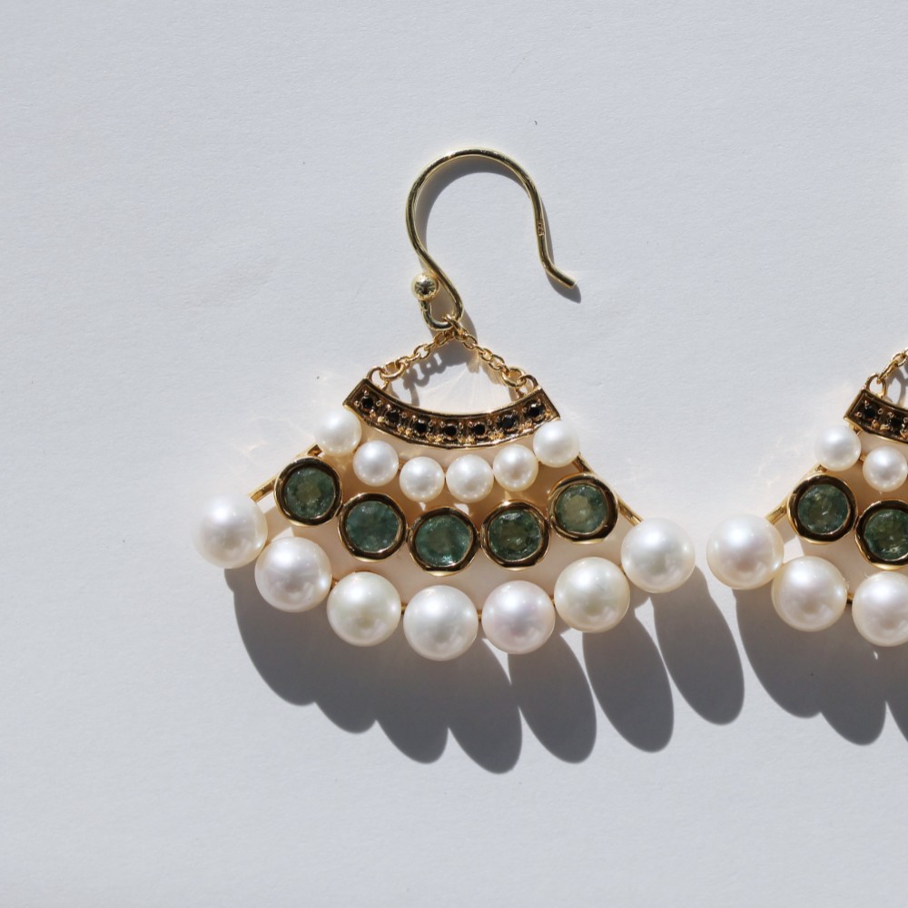 [ripple] 淡水パール(ホワイト) 扇形 ピアス/イヤリング (18KGF ゴールド)