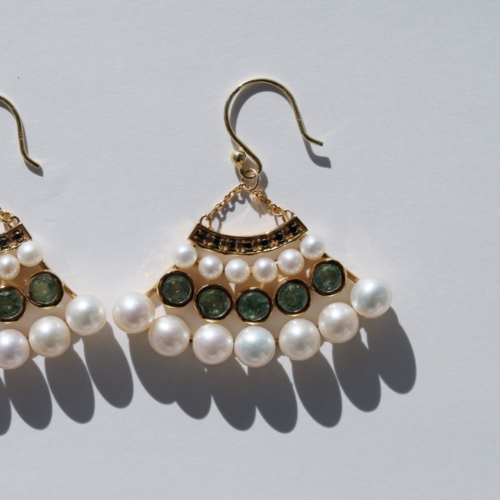 [ripple] 淡水パール(ホワイト) 扇形 ピアス/イヤリング (18KGF ゴールド)