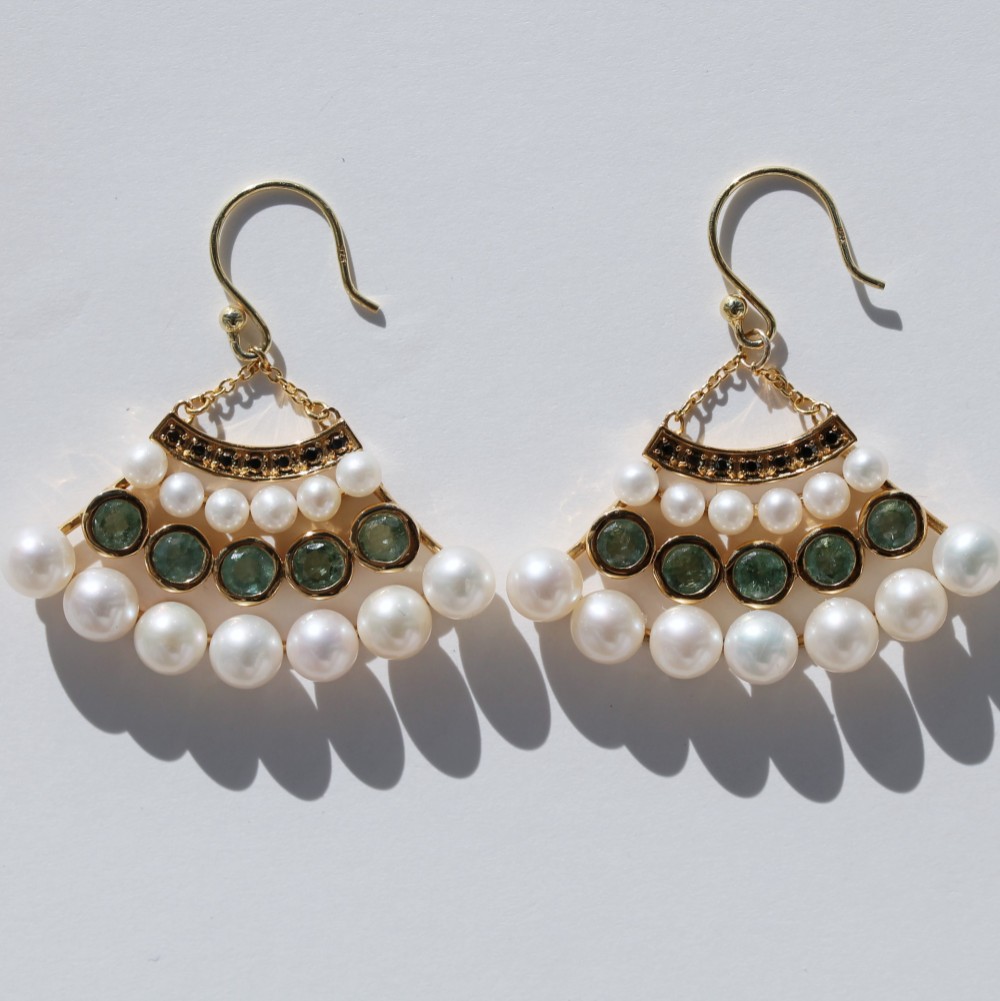 [ripple] 淡水パール(ホワイト) 扇形 ピアス/イヤリング (18KGF ゴールド)