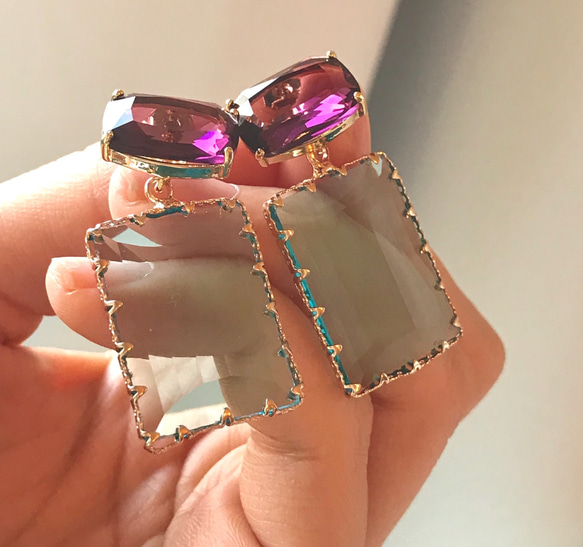 clear紫×水色 ✳︎宝石ピアス✳︎ 2枚目の画像