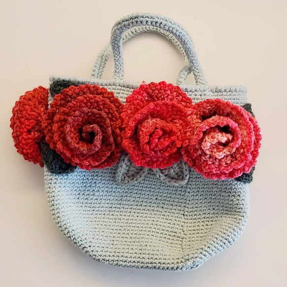 かぎ針編み　バラのミニトートバッグ 2枚目の画像
