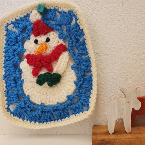 かぎ針編み クリスマスモチーフ スノーマン タペストリー・壁掛け