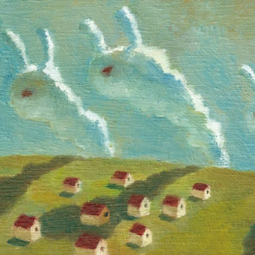 雲の油絵【兎雲】1点物の原画/作者サイン入り/ウサギの絵/型