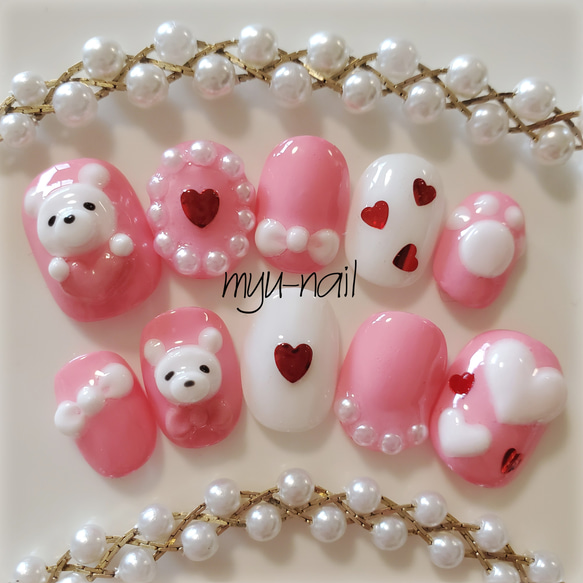 3Dくまちゃん♡ゆめかわネイル♡ ネイルチップ（つけ爪） ♡myu-NAIL