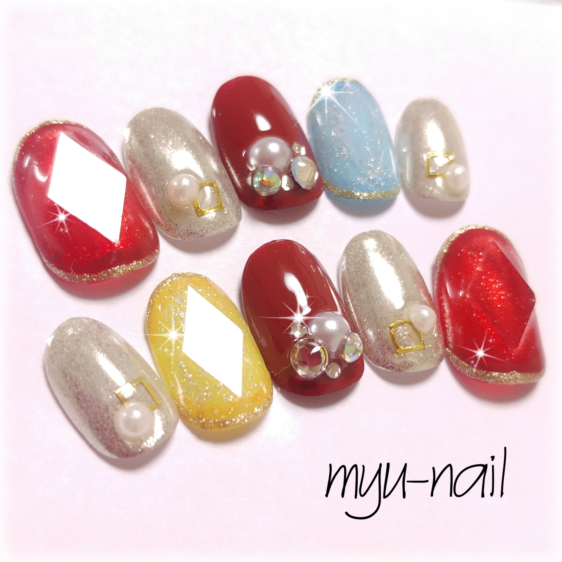マルチカラー♡宝石ネイル♡ ネイルチップ（つけ爪） ♡myu-NAIL