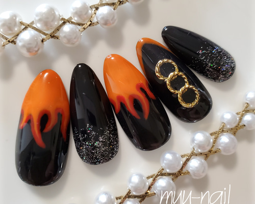 海外ネイル♡炎ネイル♡ ネイルチップ（つけ爪） ♡myu-NAIL