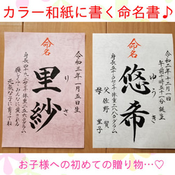 【超特価】 命名書 命名紙手書き♪（カラー和紙） 雑貨・その他 bifude その他