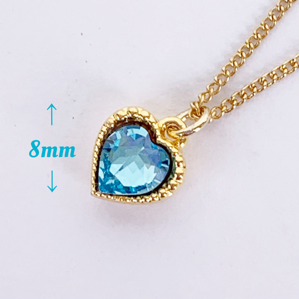３月生まれにアクアマリンの小さなハートが輝くプチネックレス～アレルギー対応可能 6枚目の画像