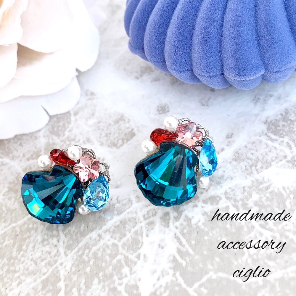 スワロフスキーのマーメイドビジューピアス～アレルギー対応