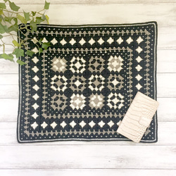 コットン手編み□マルチカバー□グラニースクエア□モノトーン□BLACK