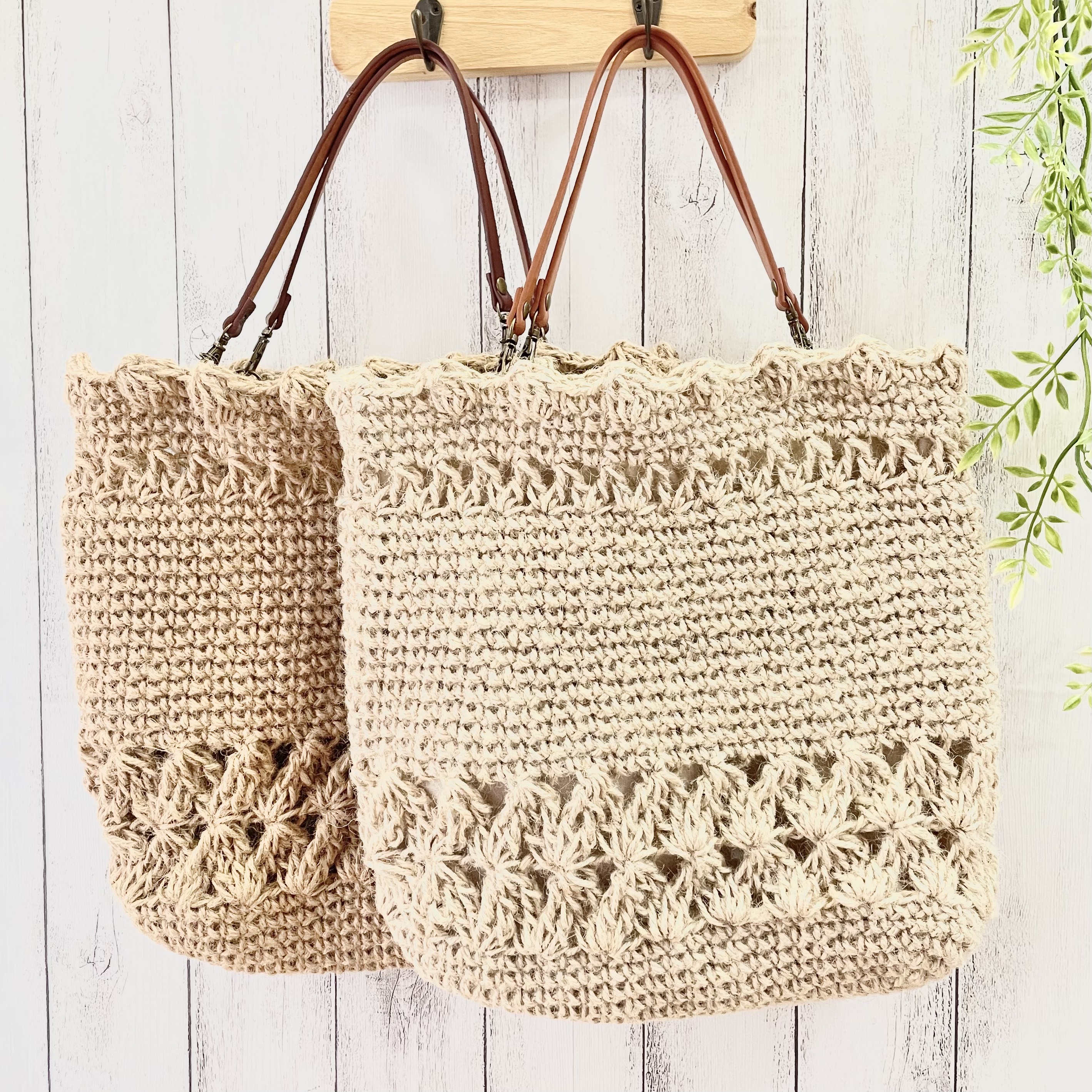 ハンドメイド　お花もりもり麻紐バック