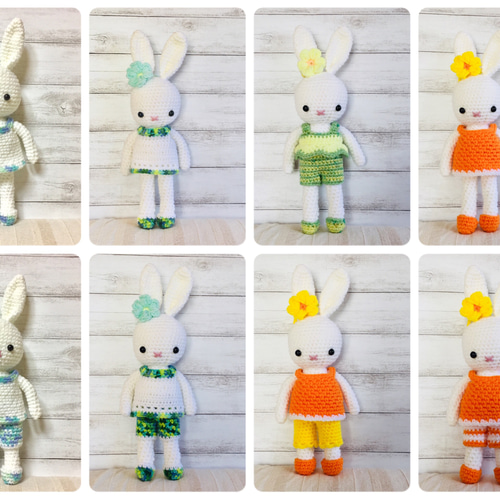 み*ん様 ハンドメイドあみぐるみ　ツギハギうさぎ　爽やかソーダ ハンドメイド】あみぐるみ たれ耳うさぎ プリンセスモール セリア