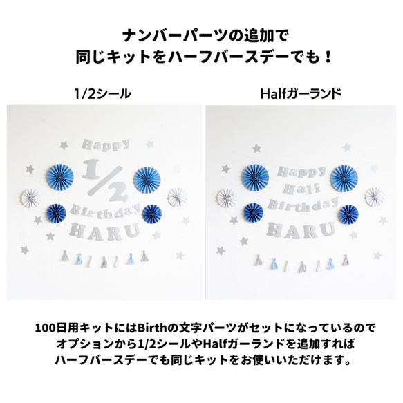 紙扇百日慶典生日套裝（藍色）生日擺飾裝飾第一餐花環 第2張的照片
