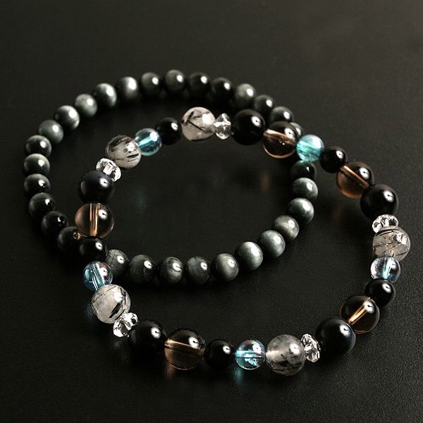【金銭に恵まれ仕事がうまくいく】ブルータイガーアイとイーグルアイの2連 天然石ブレスレット メンズへのブレスレットに♥
